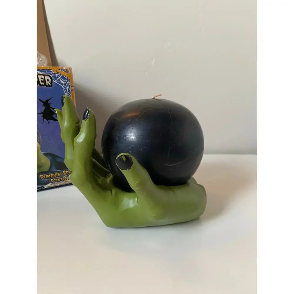 Vintage Spooky Lites Witch Hand Holder With Scented Pumpkin Spice Candle- New